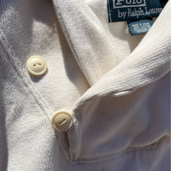Men's Vintage Polo Ralph Lauren Sweater White Solid L Button High Neck Preppy - Picture 5 of 14